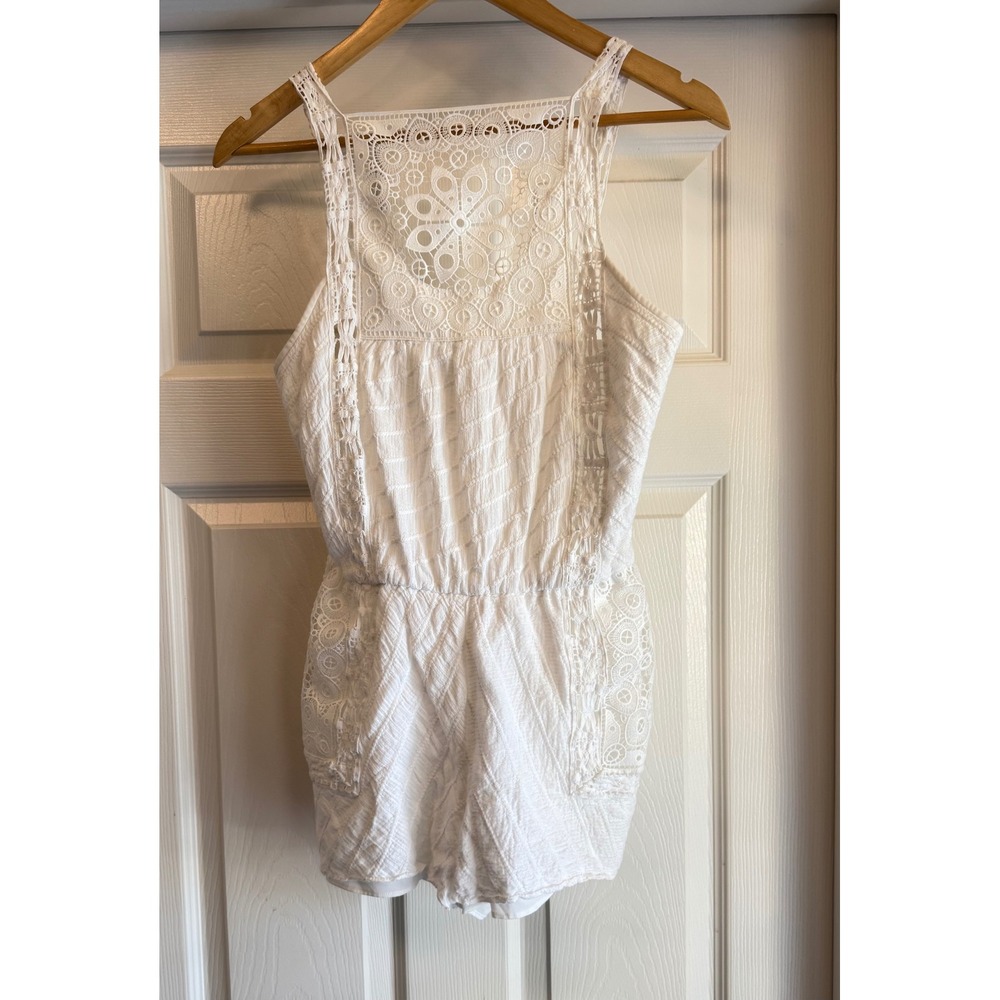 Saylor Romper Women XS White Crochet Lace Boho Festival Sleeveless Woven Short